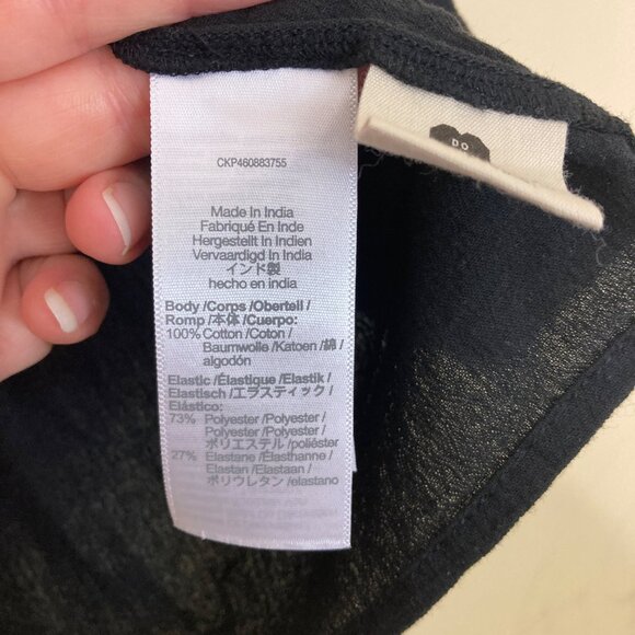 Madewell Top Womens XS Eyelet-Sleeve Lucie Smocked Peplum Black NE241 - Picture 6 of 9